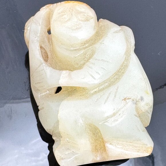 Jade Carved Chinese Mutton Fat Diety Figurine Rustic Stone Antique 19 c - Picture 1 of 9